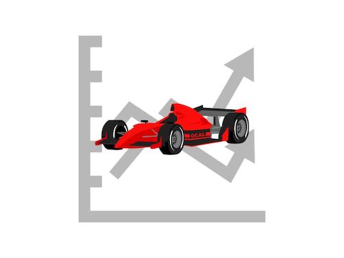 F1 car with a graph behind it
